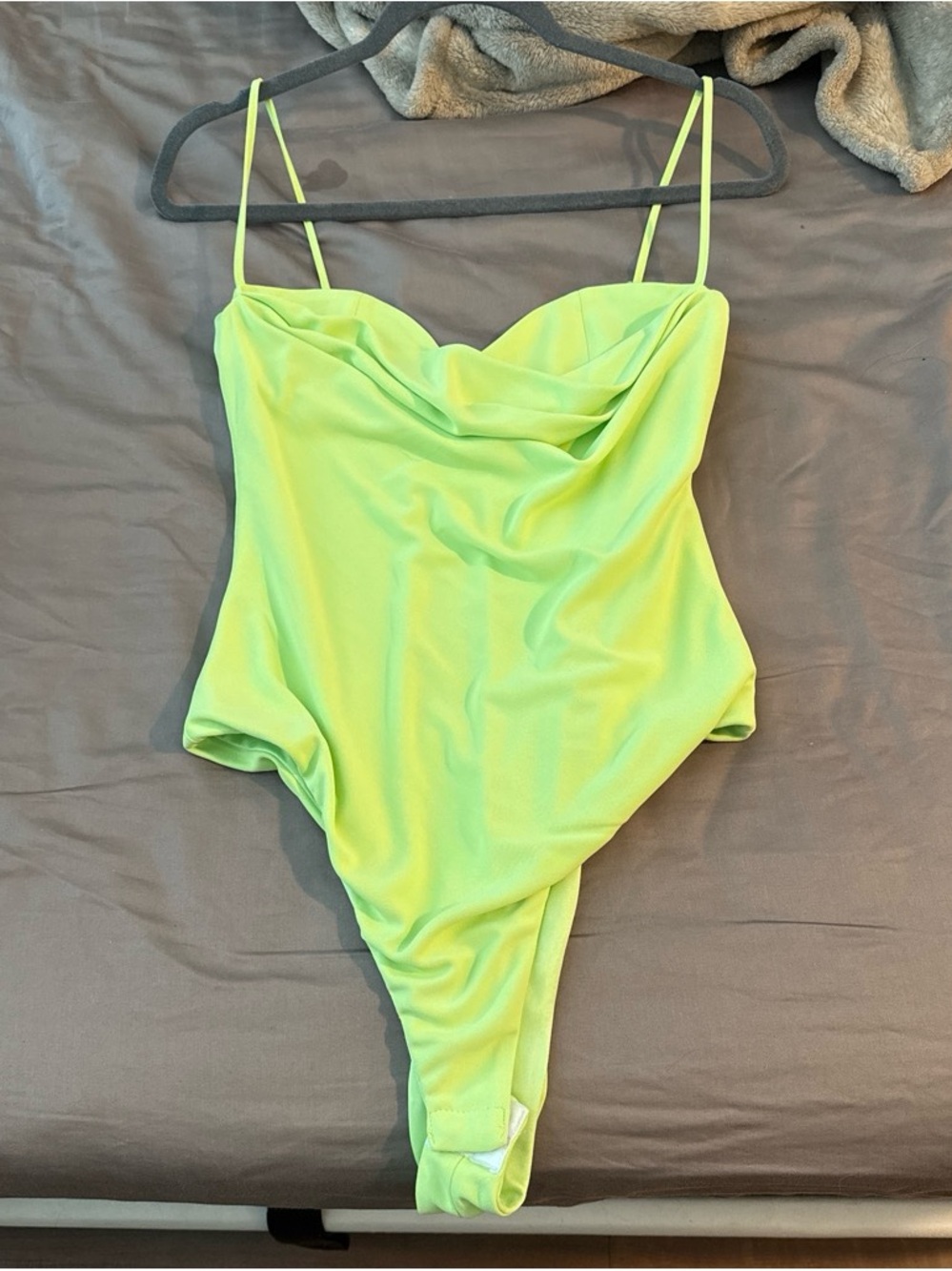 Zara Neon Lime Draped Cowl Bodysuit